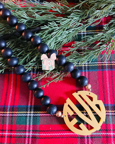 *Black Bead Wooden Monogram Necklace (Not available for Christmas Delivery..will be available again in Jan 2024)