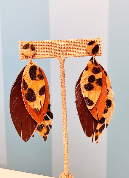 Leopard Print Feather Earrings