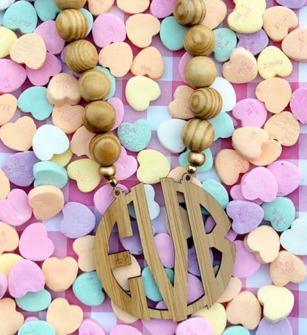 Wooden Monogram Bead Necklace