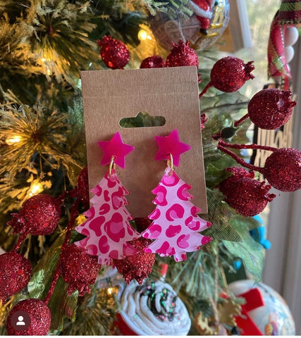 Leopard Print Christmas Tree Earrings