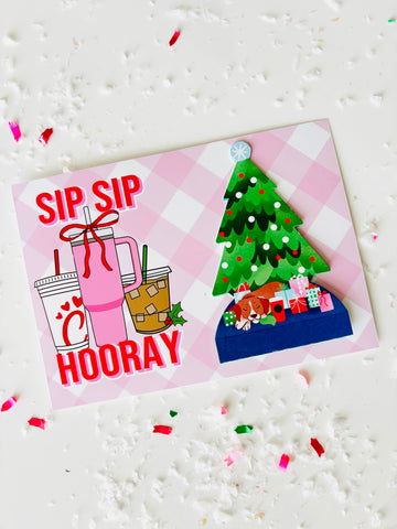 Christmas/Holiday Edition "Sip Sip Hooray" Gift Card & Printable Gift Tags (Digital Download)