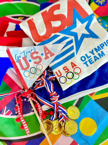 2024 Olympics Printable set (Digital Tag Download) (Tag, Pennant Flag, straw banner & Circle cupcake toppers)