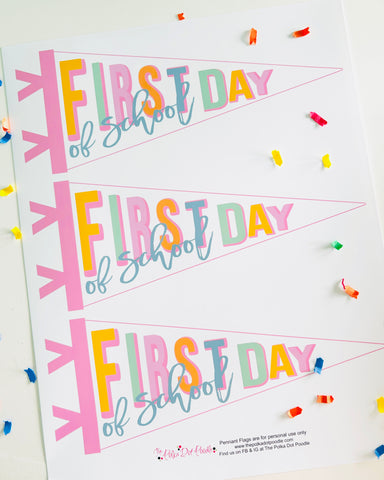 First Day of School Pennant Flag-Pastel Pink Colors