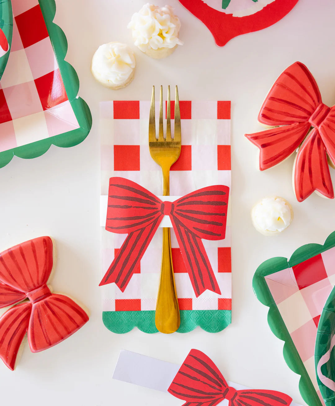 Plaid Napkin with bow paper ring (set of 18)