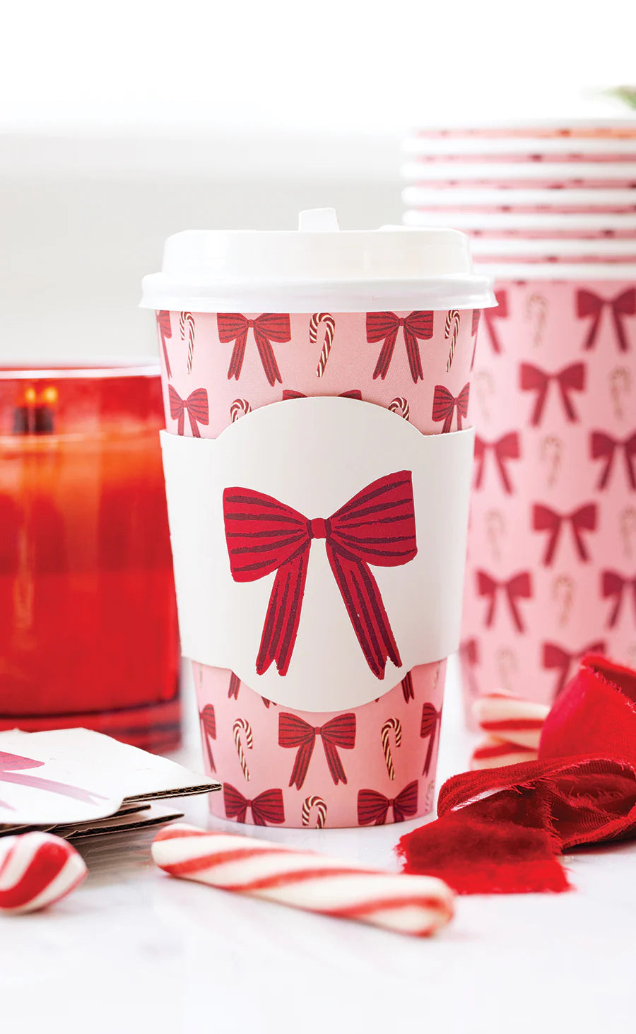 BOWS TO GO: Hot/Cold Paper Cups with lids  (Sleeve of 8)