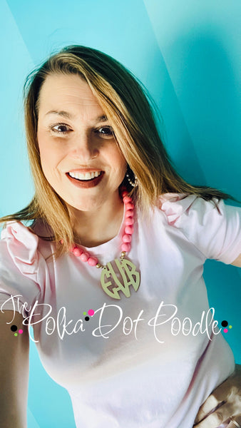 "Pretty in Pink" Wooden Monogram Bead Necklace (Not available for Christmas Delivery..will be available again in Jan 2024)