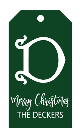 Personalized SOLID GREEN Monogram Merry Christmas Gift Tags