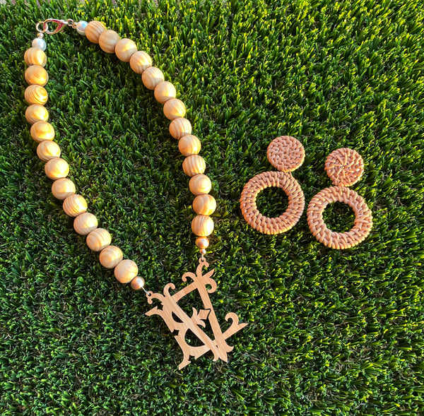 Wooden 2 letter Monogram Bead Necklace (Not available for Christmas Delivery..will be available again in Jan 2024)