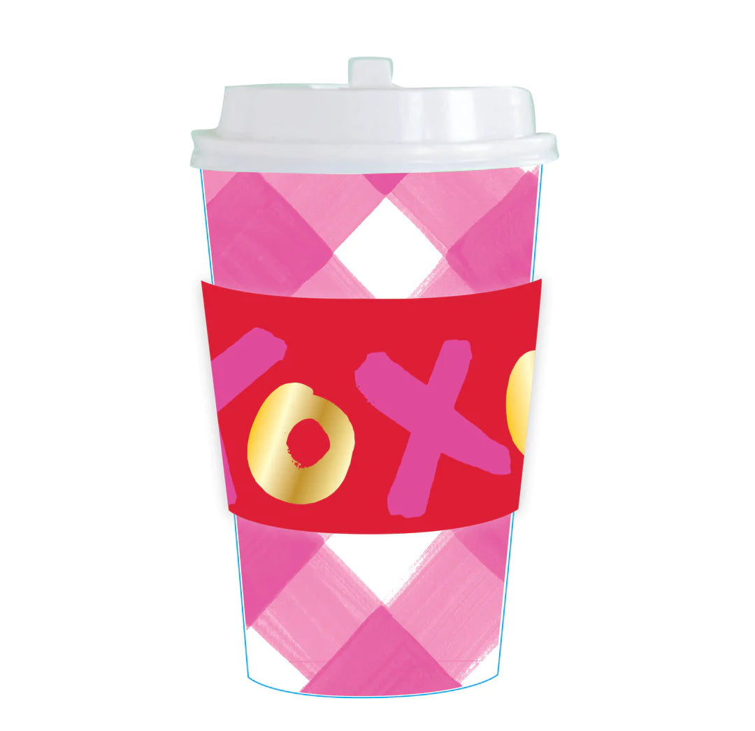 Pink Plaid XO Sleeve Hot/Cold Paper Cups with lids  (Sleeve of 8)