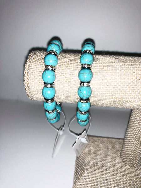Turquoise Stretch bead & silver rhinestone bracelet