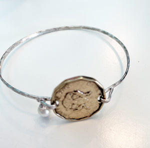 Gold coin silver bracelet