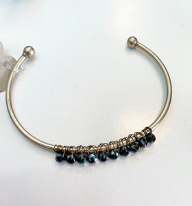 Small black bead open back bangle