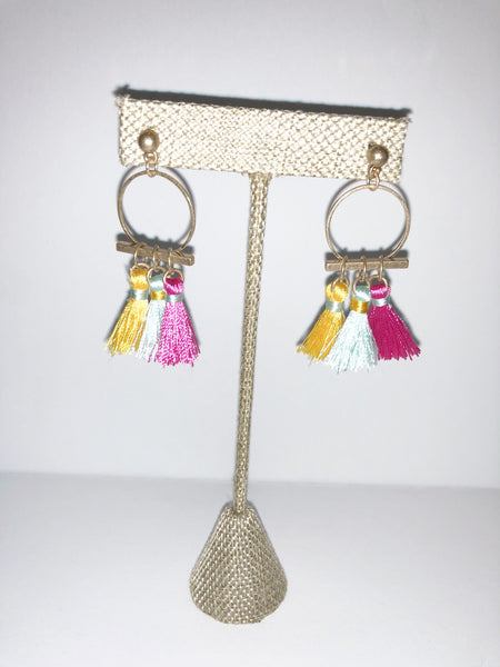 Small triple tassel brushed gold earrings