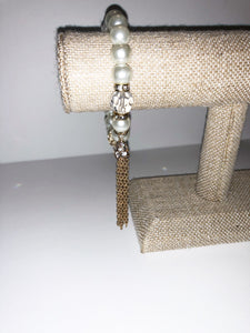 Pearl & Rhinestone stretch bracelet with tassel