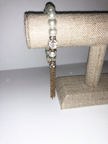 Pearl & Rhinestone stretch bracelet with tassel