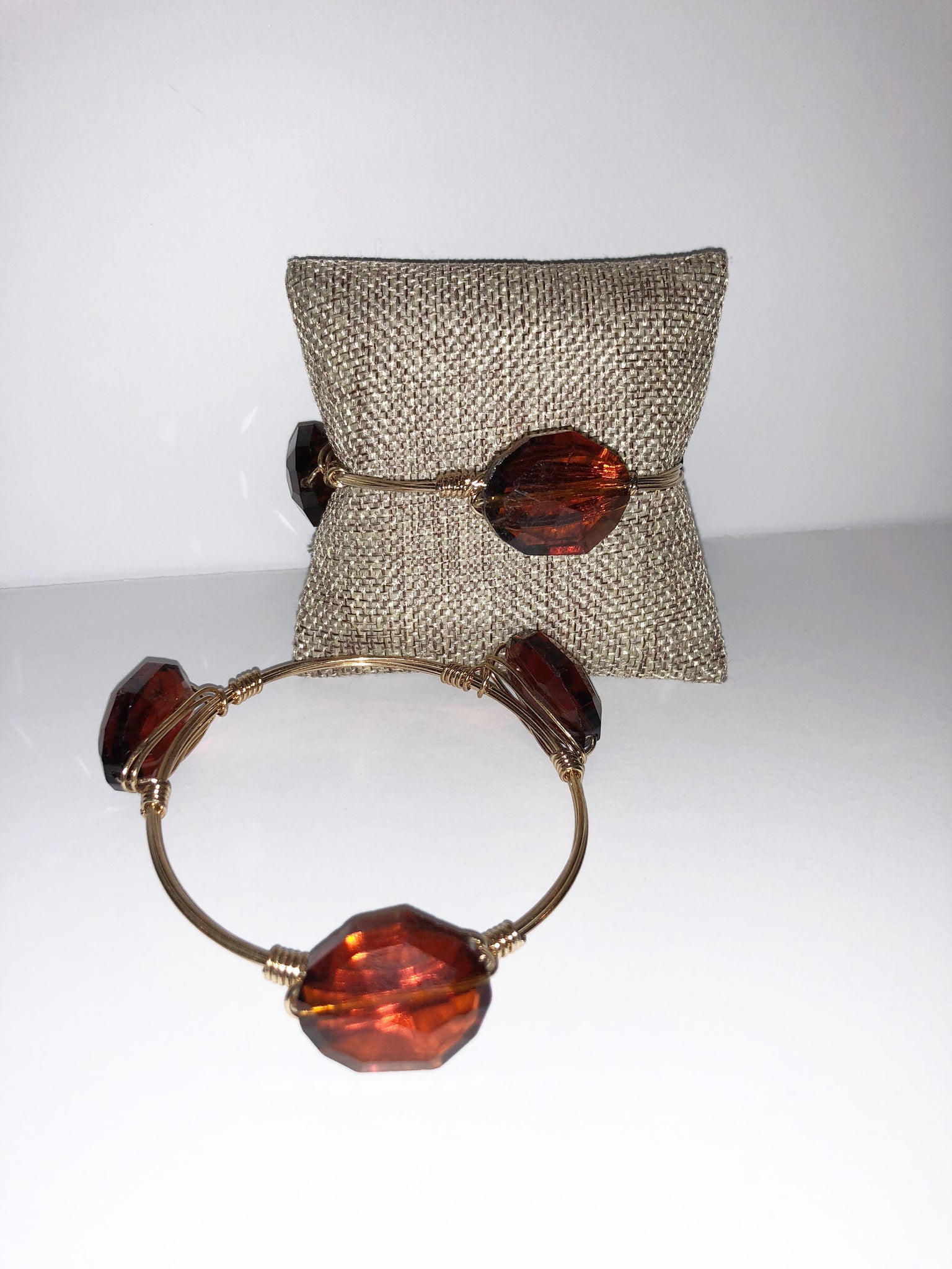 Brown Wire Wrapped 3 stone bracelet
