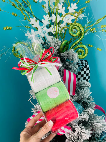 Merry & Bright Raffia Bundle (Red, Lime Green & White)