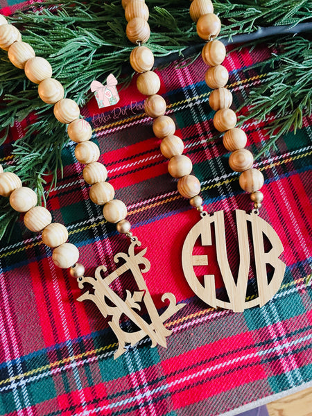 Wooden 2 letter Monogram Bead Necklace (Not available for Christmas Delivery..will be available again in Jan 2024)