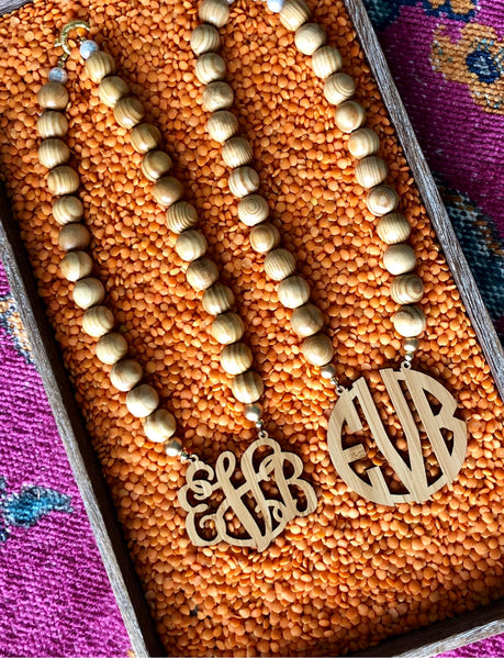 Wooden Monogram Bead Necklace