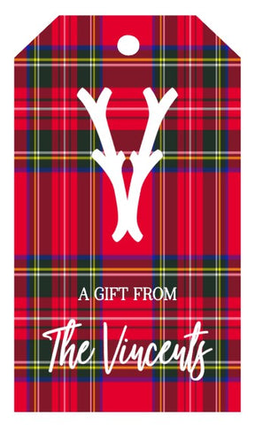 Personalized Christmas Red Tartan Plaid Gift Tags