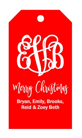 Personalized SOLID RED Monogram Merry Christmas Gift Tags