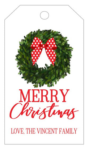 Personalized Christmas Boxwood Wreath Gift Tags